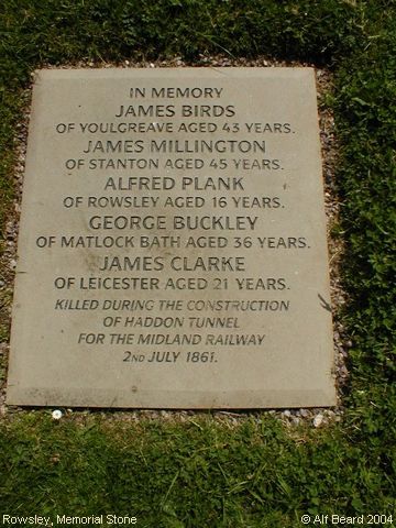 Recent Photograph of Memorial Stone (Haddon Tunnel) (Rowsley)