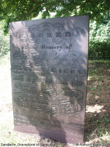 Recent Photograph of Gravestone of Sarah Rigby (Sandiacre)