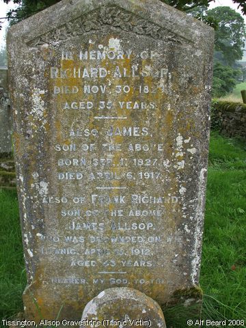 Recent Photograph of Allsop Gravestone (Titanic Victim) (Tissington)