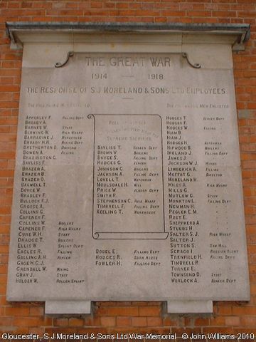 Recent Photograph of S J Moreland & Sons Ltd War Memorial (Gloucester)