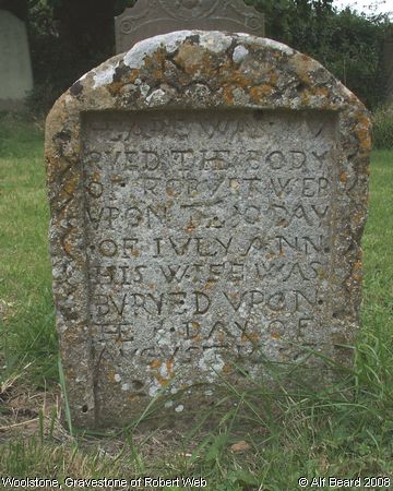 Recent Photograph of Gravestone of Robert Web (Woolstone)