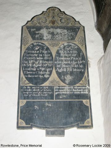 Recent Photograph of Price Memorial (Rowlestone)