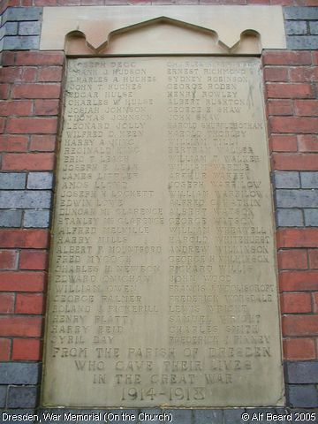 Recent Photograph of War Memorial (On the Church) (Dresden)