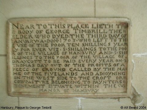 Recent Photograph of Plaque to George Timbrill (Hanbury)