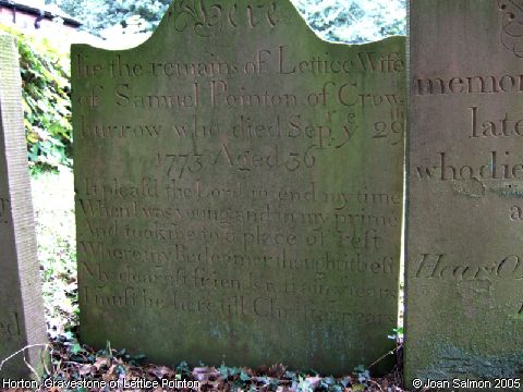 Recent Photograph of Gravestone of Lettice Pointon (Horton)