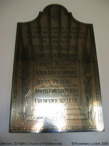 Recent Photograph of St Faith's Church (WWI Memorial) (Berrow)